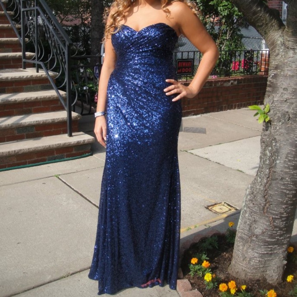 Royal Blue/Navy Sequin Floor Length Prom Gown